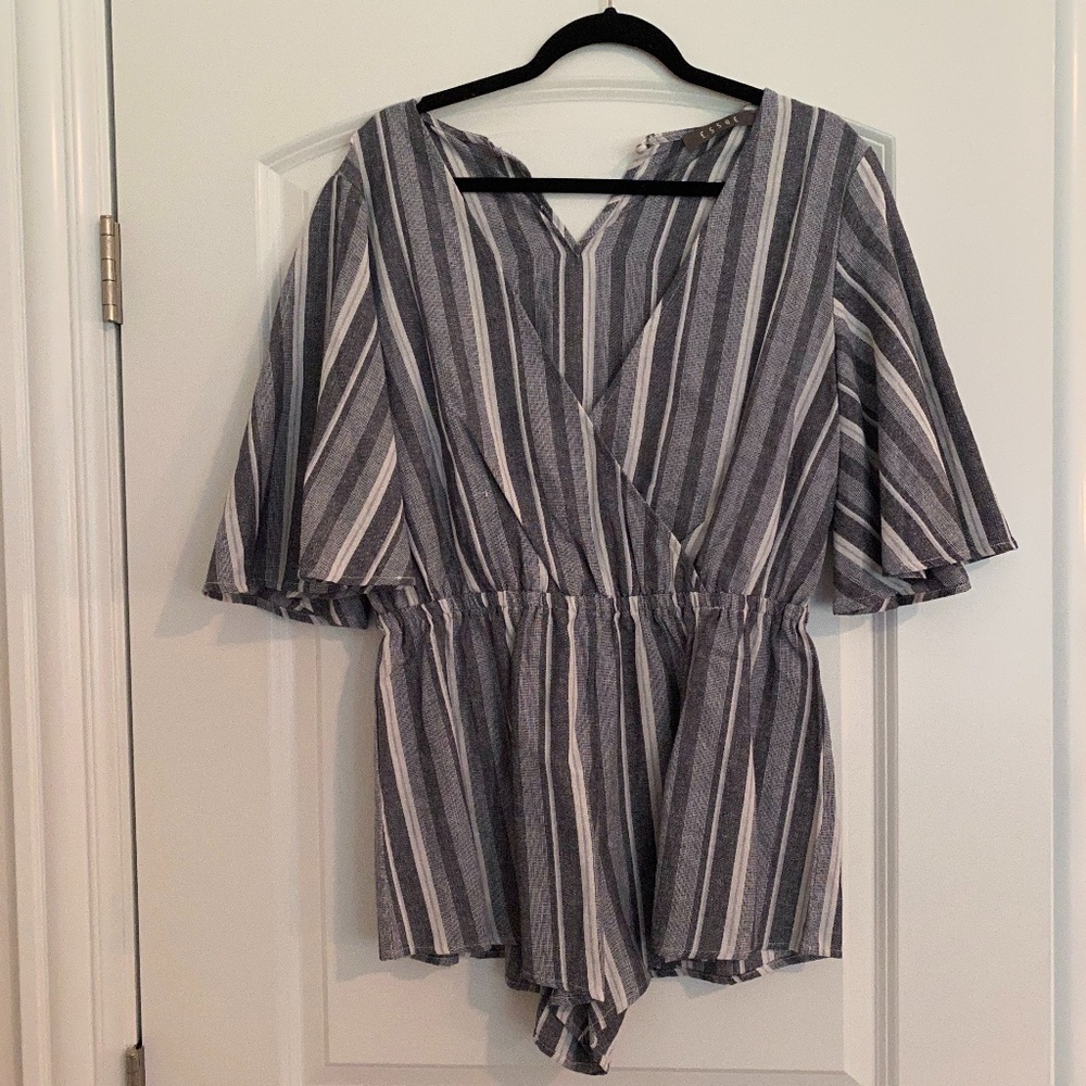 blue and white striped romper